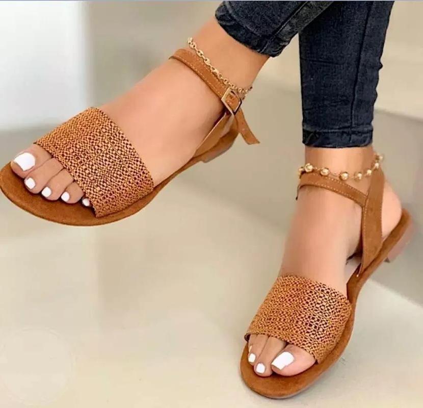Fashion Summer Women's Flat Roman Sandals Plus Size Simple One-word Buckle Design Low-top Open-toe Sandals Zapatos Mujer 2025 Tendencia