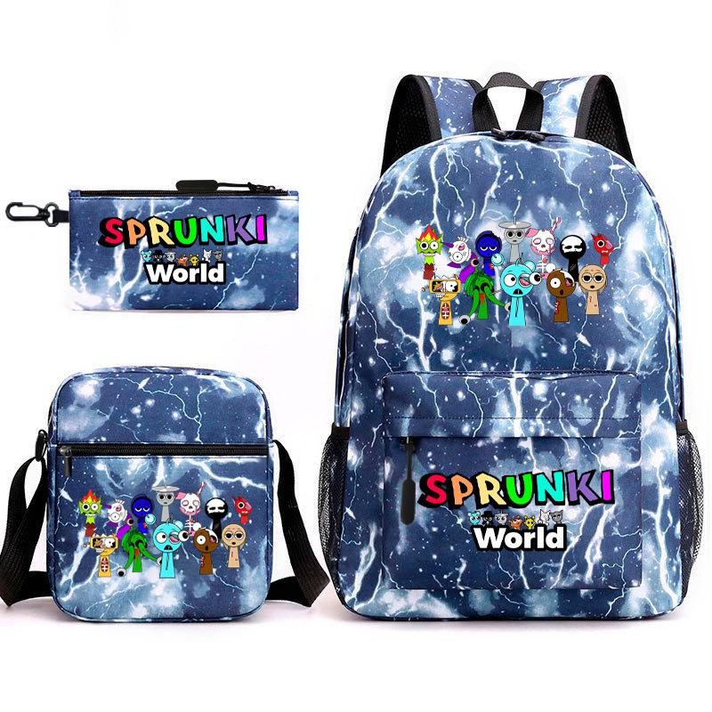 Rhythm Box Game Merchandise Elementary School Bag Sprunki Cartoon Starry Sky Backpack 3-piece Set D