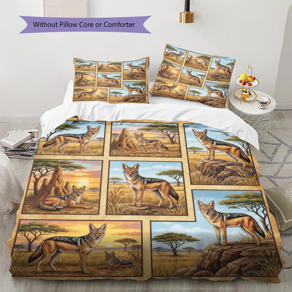 Retro Oil Painting Animals Pattern Bedding,Quilt Set Quilt Cover Pillowcase Home Birthday Gift (1 * Duvet Cover + 2 * Pillowcase, Without Core)