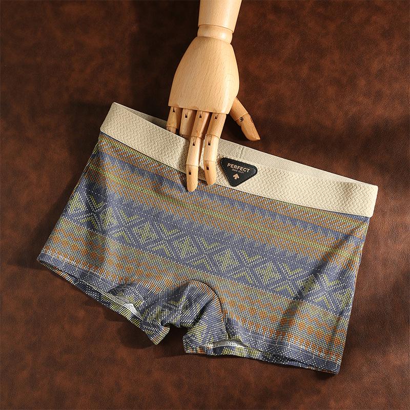 

Женские хлопковые трусы-боксеры в этническом стиле - средней посадки, антибактериальные, дышащие, удобные, с ретро-принтом Extra Large синий