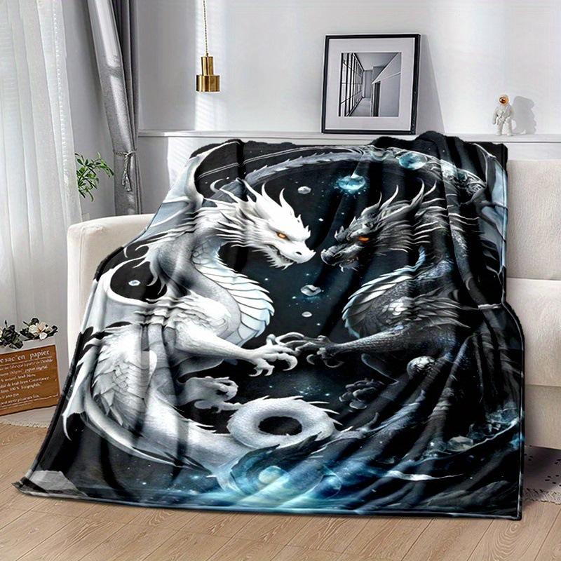 Yinyang Dragon Printed Blanket Soft Plush Flannel Blanket Suitable For Sofa Office Blanket