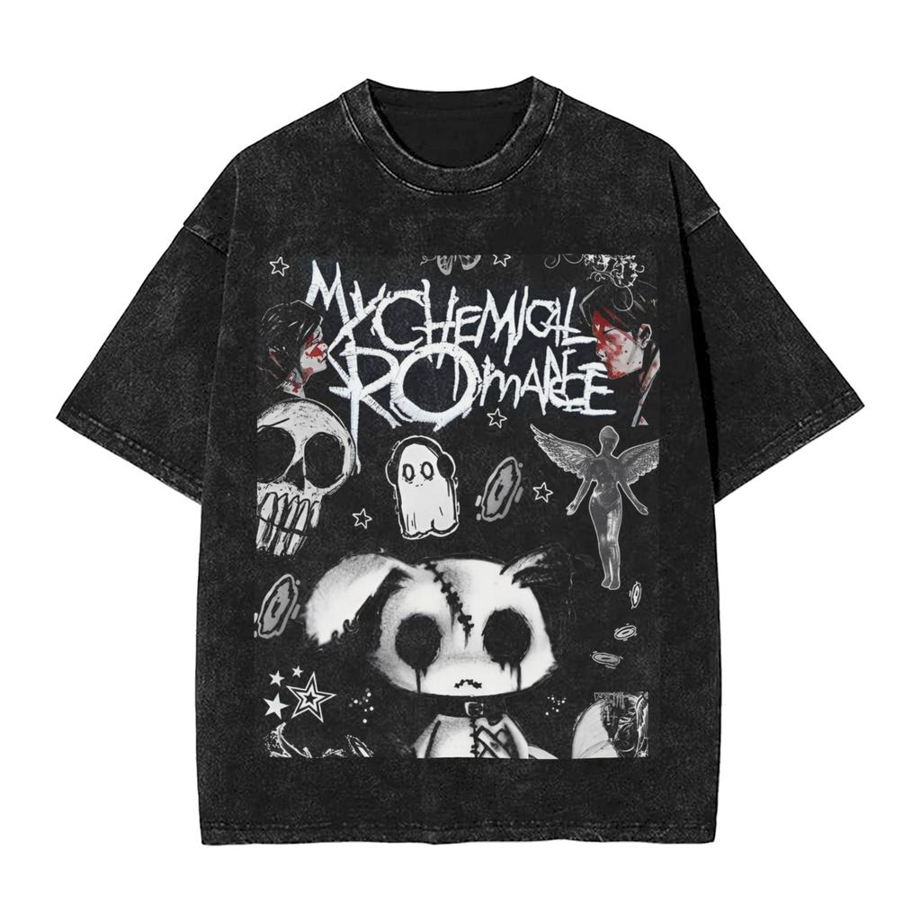 Short Sleeved Round Neck Tshirt Men Clothing Tees Mens TShirt My Chemical Romance Long Live the Black Parade Skeleton Washed