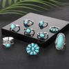 Vintage Bohemian Feather Turquoise Hollow 9 Piece Set Ring