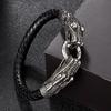 Classic Animal Viking Double Dragon Wolf Head 316L Stainless Steel Men's Leather Bracelet Fashion Punk Jewelry Pulseras