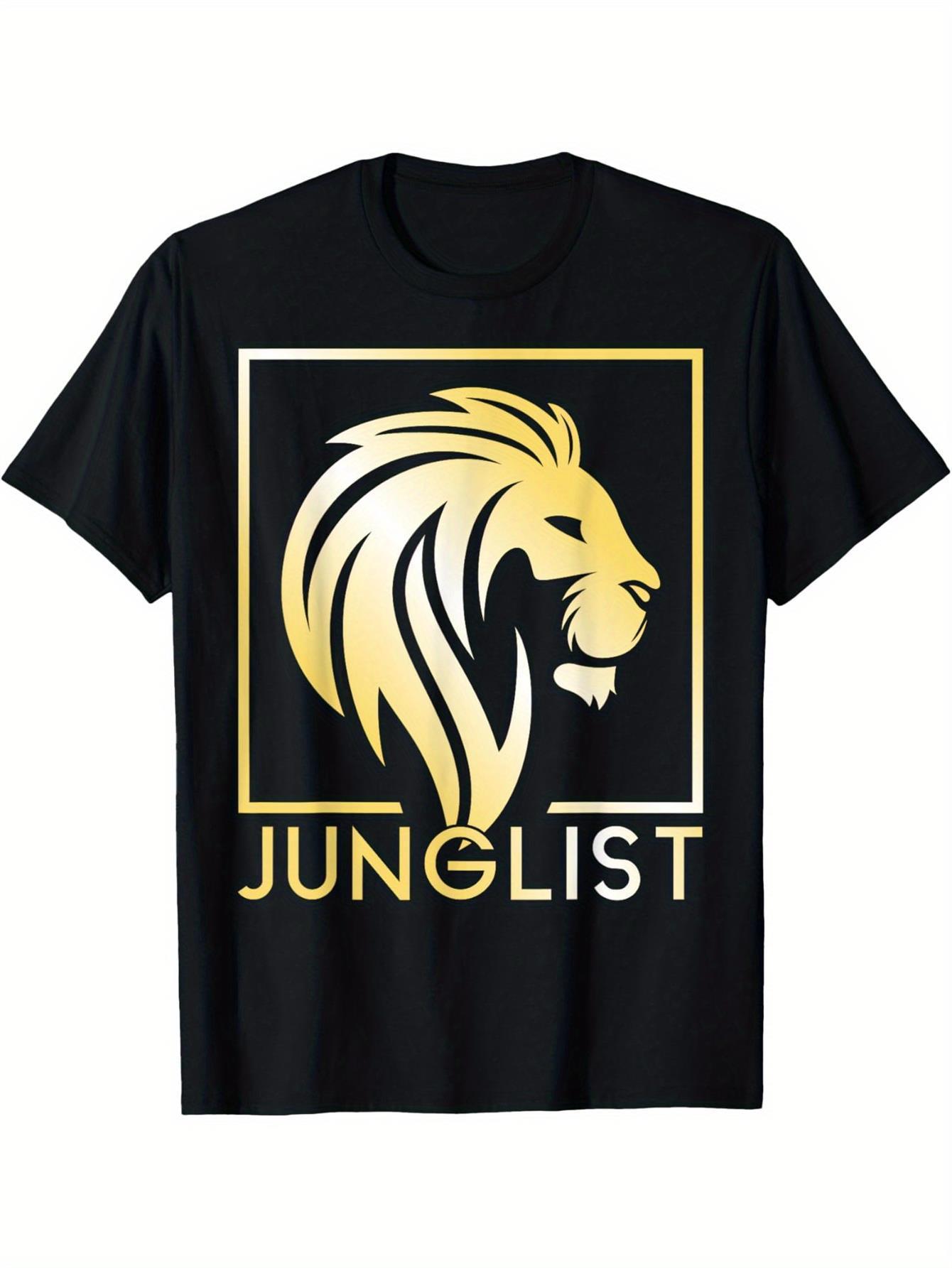 

Men s Black Drum & Bass Graphic T-Shirt - Golden Lion & Junglist Design L
