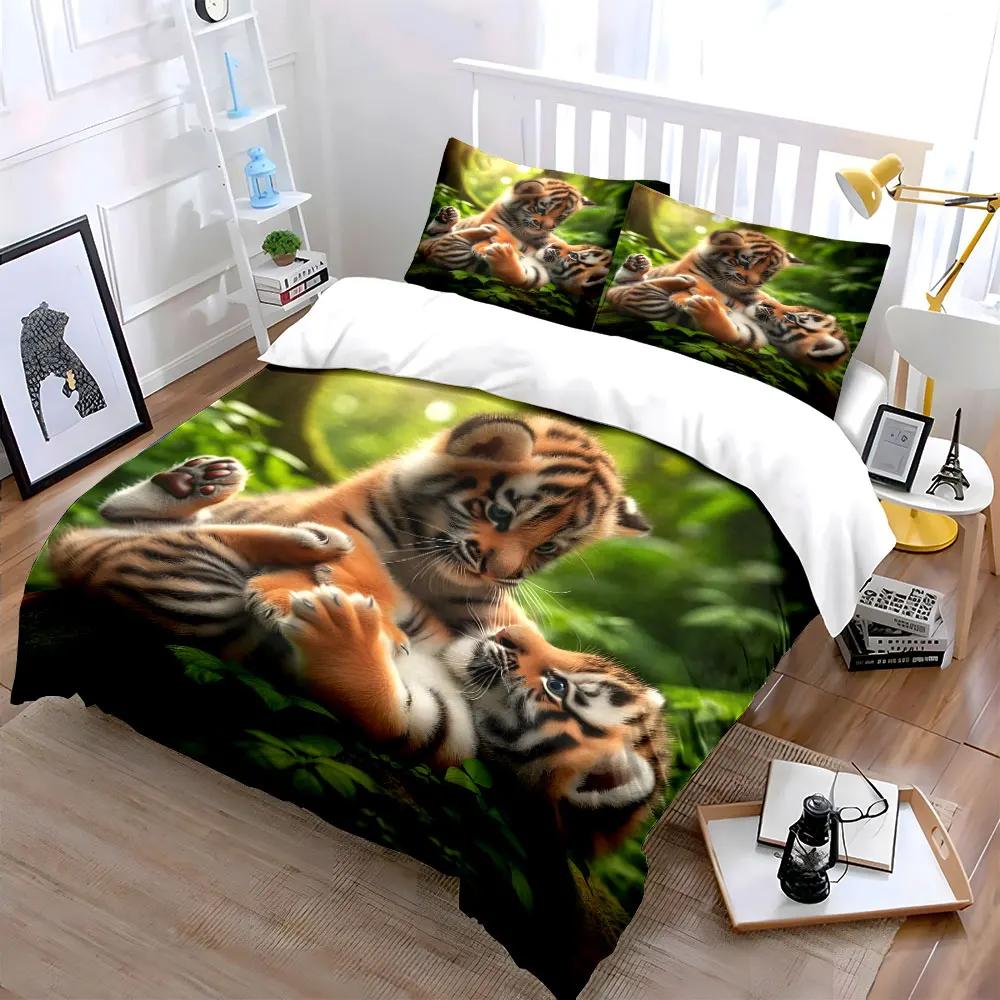 "Adorable Tiger Cub Decor Set" Soft Comfortable Duvet Cover Bedding Set Included 1*Duvet Cover & 2*Pillowcases gift