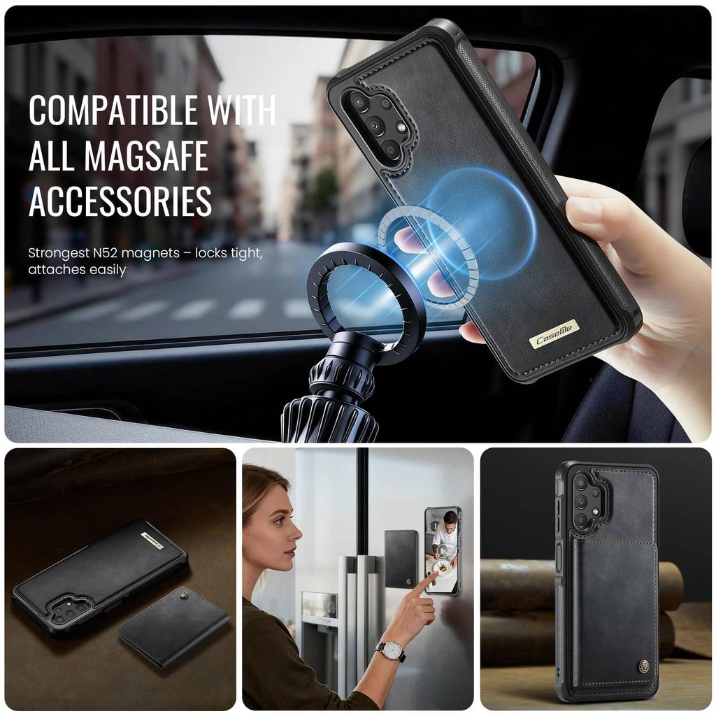 Wallet Case for Samsung Galaxy A13 A14 A15 A16 A17 A52 A53 A54 A55 A35 A56 Magnetic Card Holder RFID 2-in-1 Detachable Cover