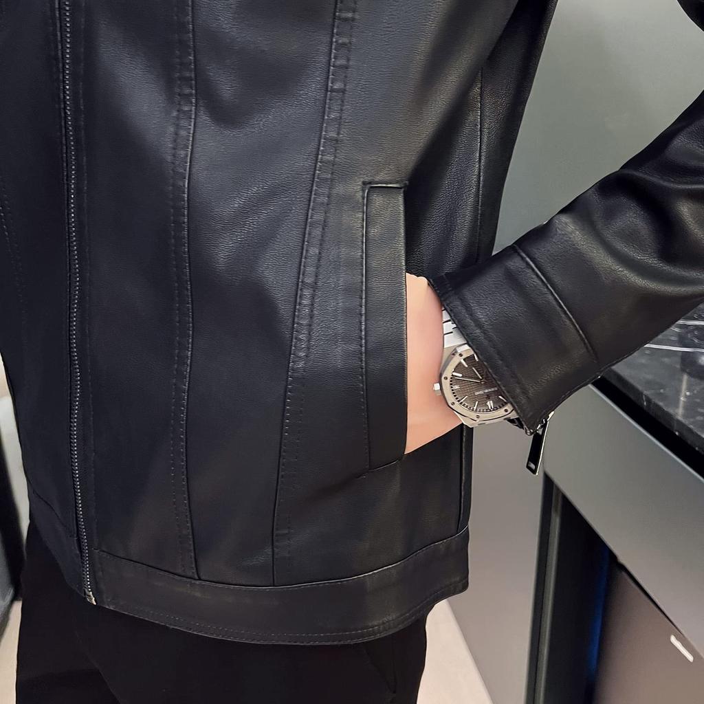 Leather Casual Outdoor Coat Solid for School [FSD.WG] Men's Jacket, Jacket, Leather, Color, Windproof, Fall/Winter, Commuting,