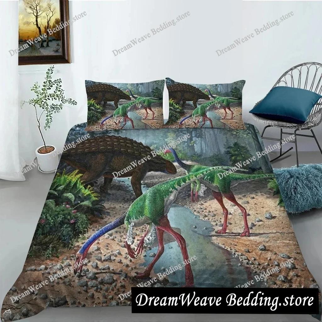 Copripiumino con dinosauro giurassico, Tyrannosaurus Rex, set di biancheria da letto con creature feroci e predatori, copripiumino in poliestere per letto matrimoniale queen size.