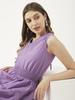 Moomaya Solid Cotton Sleeveless Dress, V-Neck Smocked Waist Tiered Midi