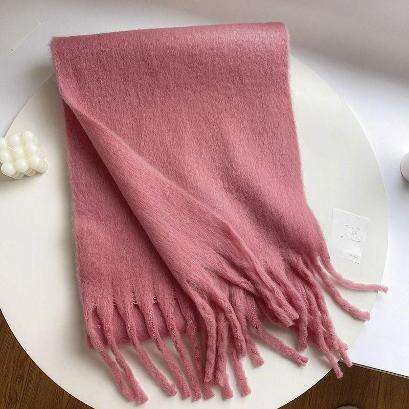 Solid Color Mohair Scarf Women's Winter Warmth Thickened All-match Long Bib Shawl