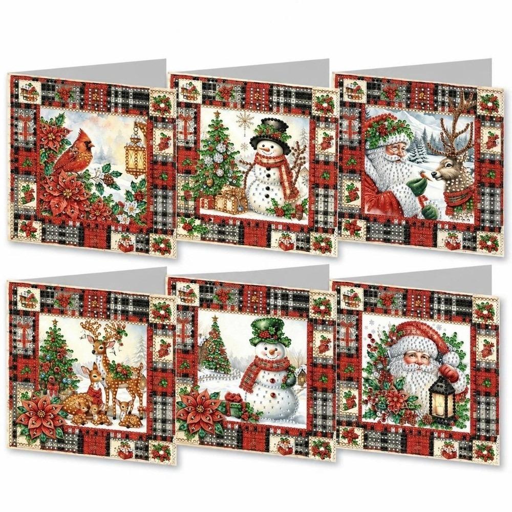 6Pcs/Set 2D Flat DIY Diamond Painting Greeting Card Kit Rhinestone Decorated Flower Pattern Diamond Painting Greeting Cards