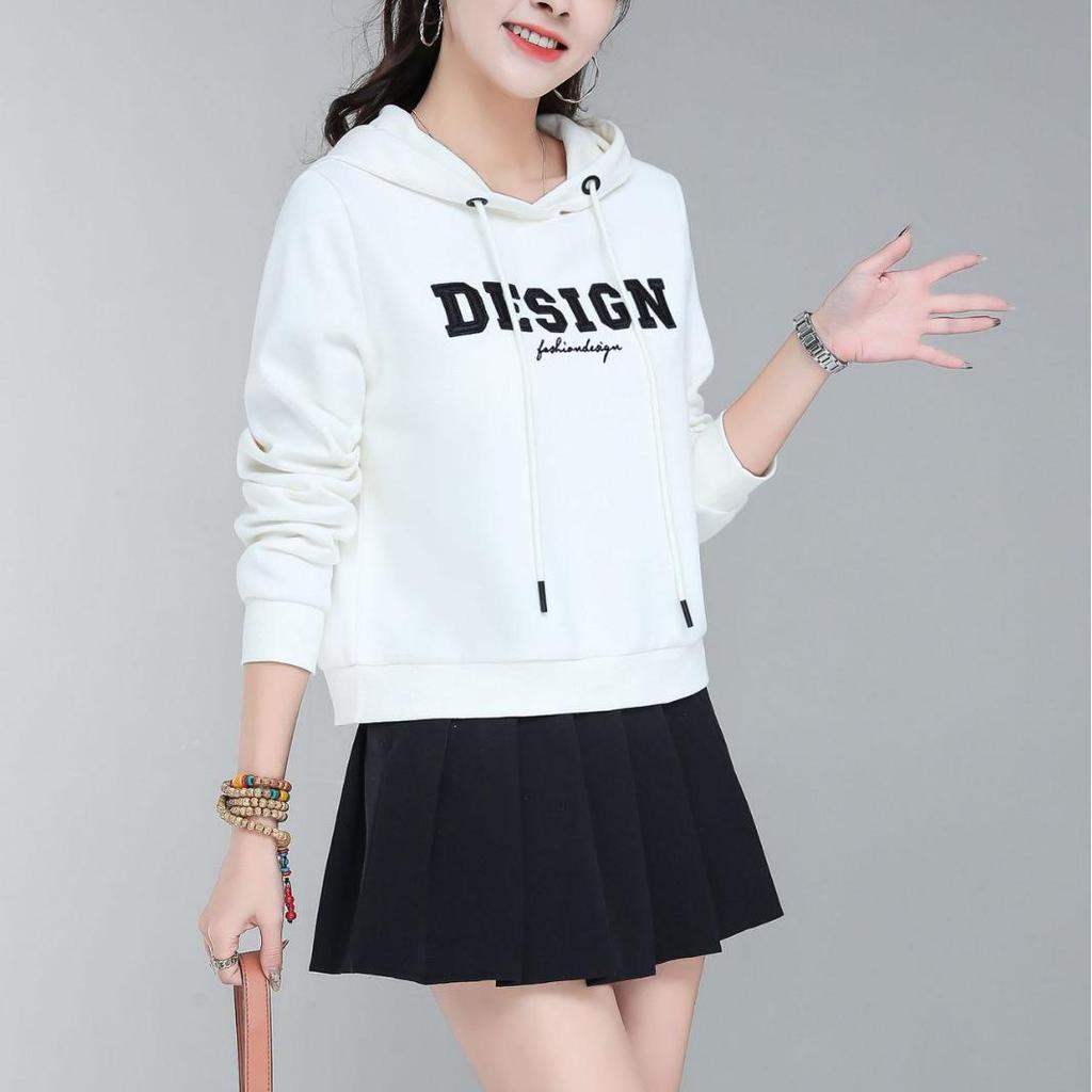 Women's Red Hooded Slimming Sweatshirt with Letter Embroidery - 2026 Autumn Collection, Long Sleeve Short Pullover