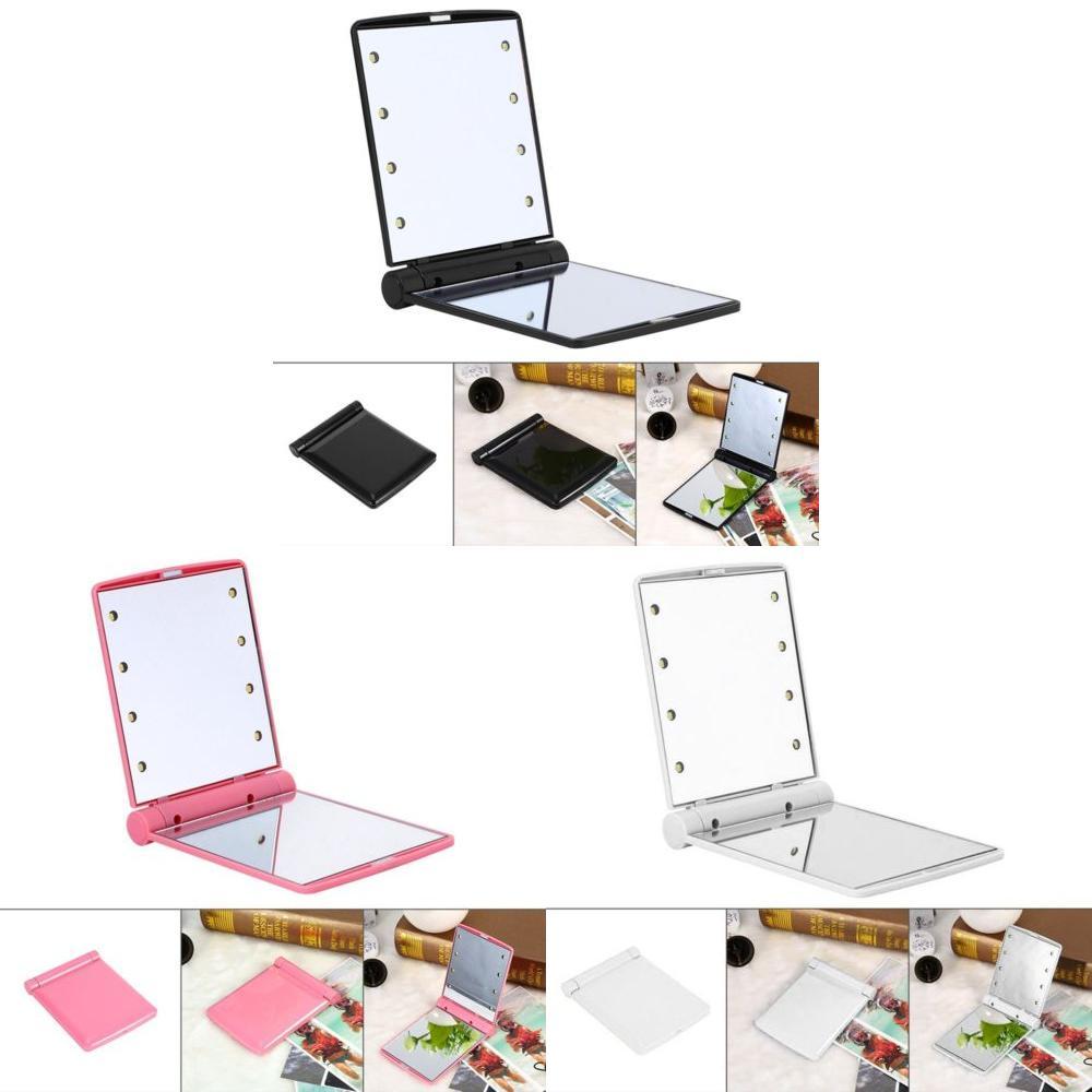 Portable Mini Makeup Cosmetic Folding Compact Pocket Mirror With 8 Lights Led