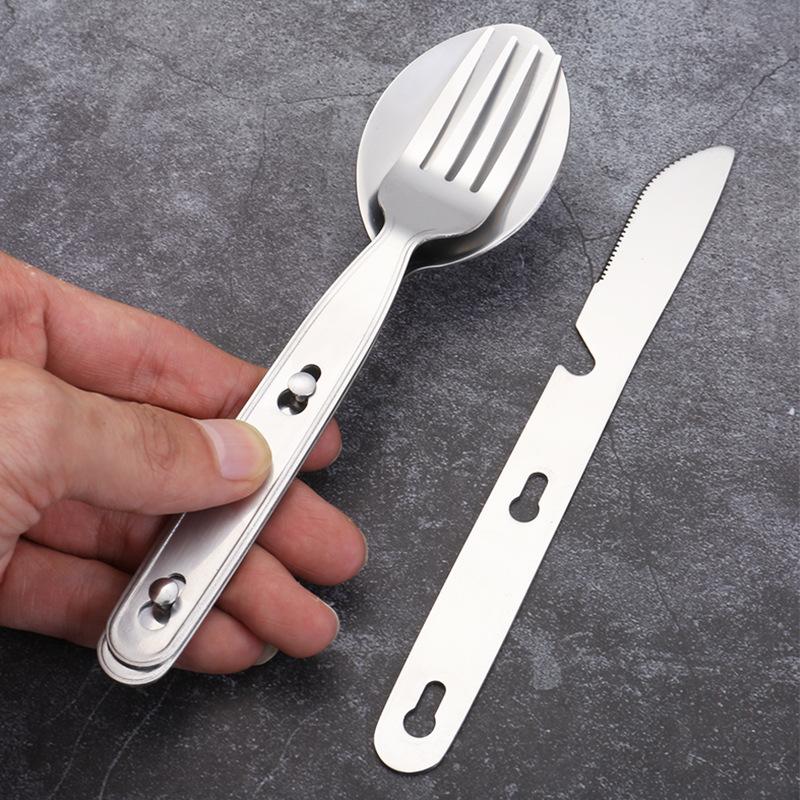 3Pcs Portable Stainless Steel Tableware Fold Knife Fork Spoon Utensil Set Travel Outdoor Dinnerware Camping Cooking Flatware