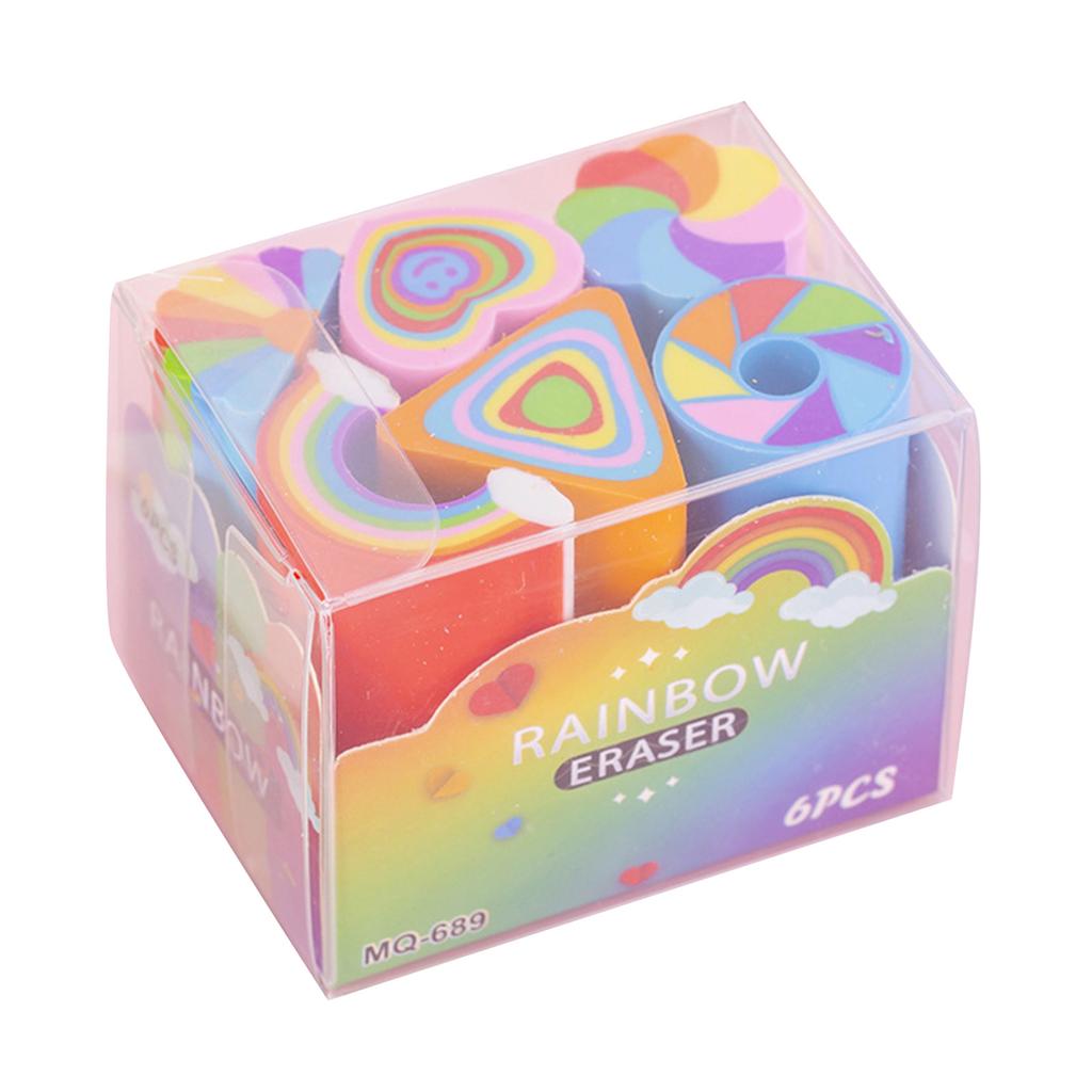 6 Pcs Love Heart Painting Eraser Creative Pencil Erasers Rainbow Erasers School Accessories for Schoolwork Art Projects