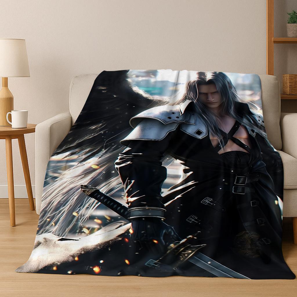 Cartoon Final Fantasy Sephiroth Cloud Tifa Game Flannel Blanket,Warm and Cozy Soft Throw Blanket for Home Bedroom Bed Sofa Kid
