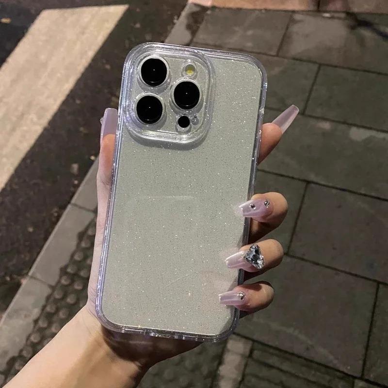 Soft Glitter Transparent Phone Case For iPhone 16E 11 12 13 14 15 16 Pro Max Plus Shockproof Silicone Clear Bumper Cover