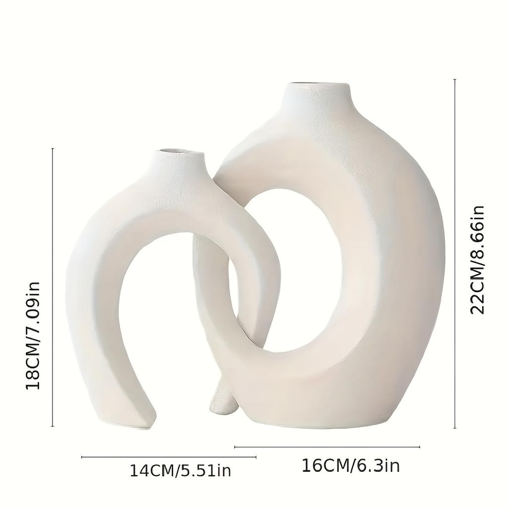2-teiliges Set, weiße Keramikvase im nordischen Boho-Stil für die Inneneinrichtung – matte, hohle Blumenvase für Hochzeit, Esstisch, Wohnzimmer, Büro, Schlafzimmer