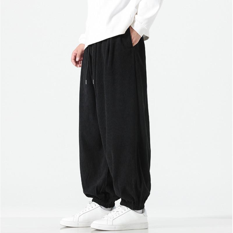 Pantalones bombachos de pana de estilo chino para hombre, corte holgado y pernera ancha
