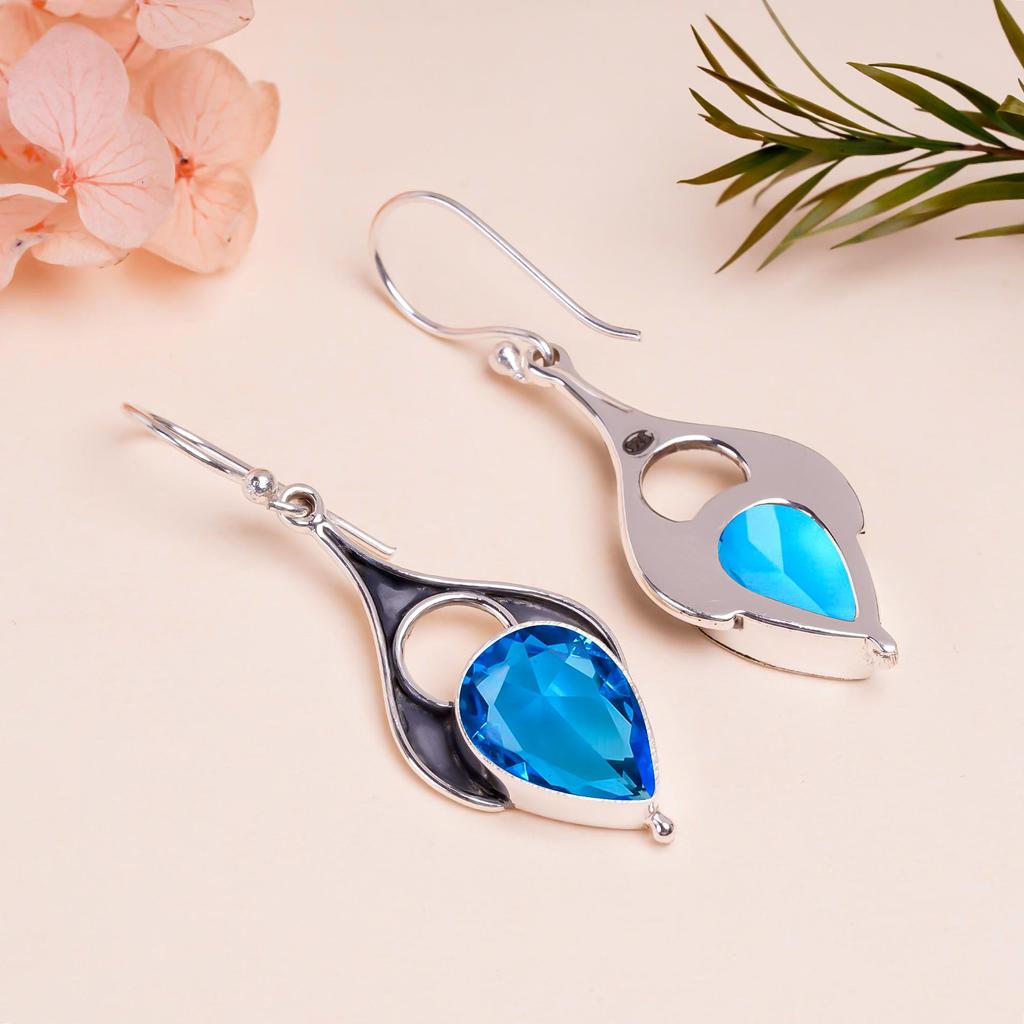 Blue Topaz Natural Earrings Jewelry New design Gift For Her