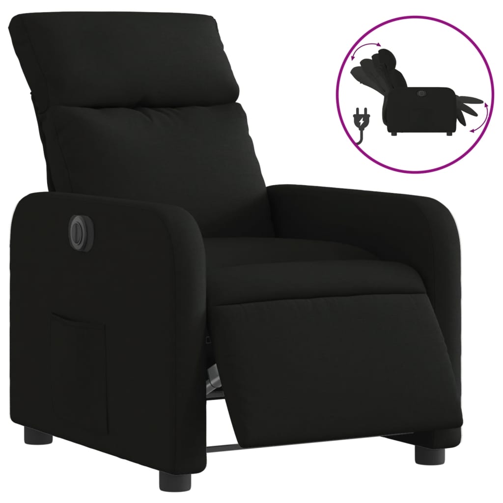 Vidaxl Electric Recliner Armchair, Black, Fabric Upholstered