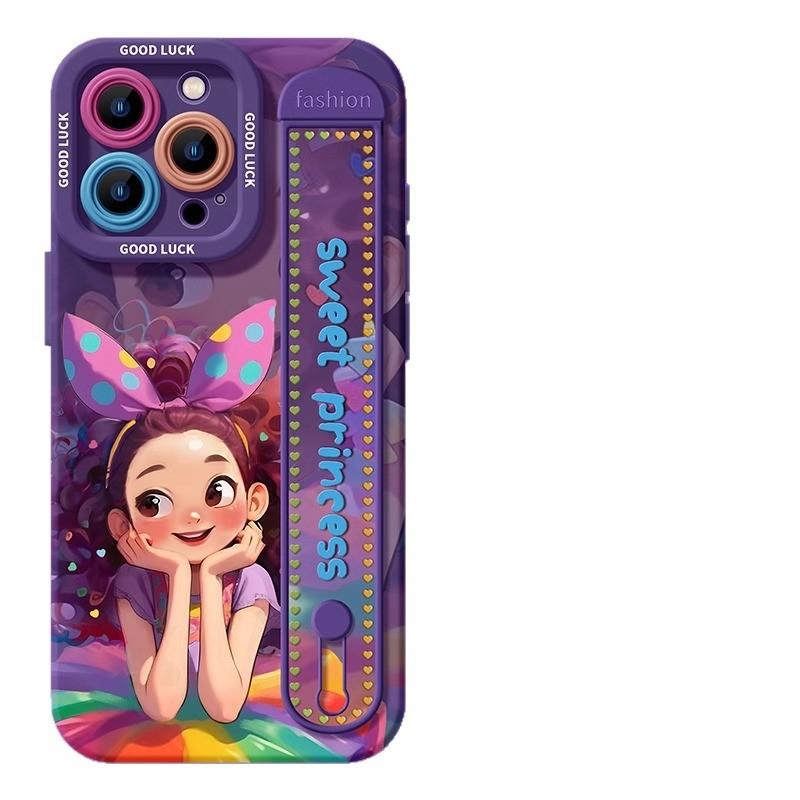 Pink princess apple 15promax mobile phone case new model with wristband bracket 16plus purple 16pro cute