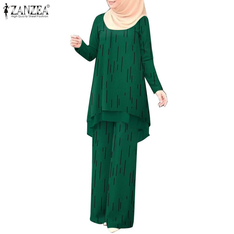 

ZANZEA Ретро наряды Женская блузка и брюки Повседневный комплект из двух предметов