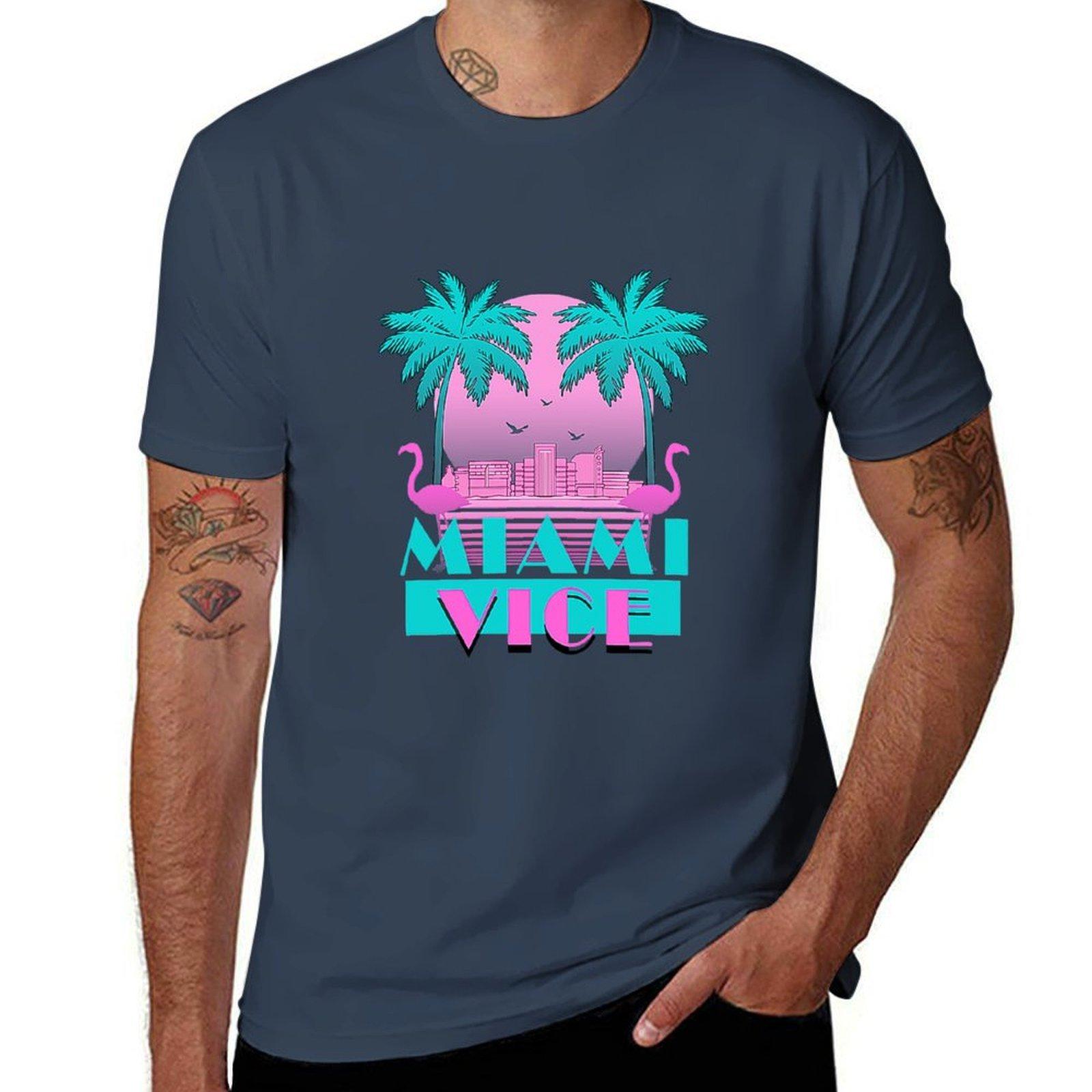 Miami Vice Retro 80s Design Tshirt Casual Light Summer Short Sleeve Top S