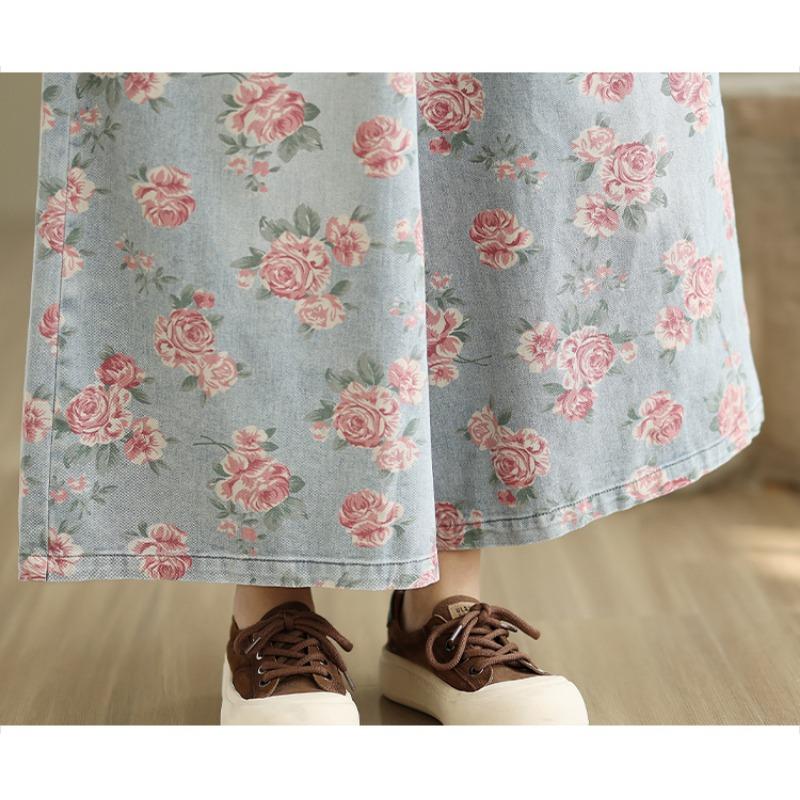 DIMANAF 2025 Plus Size Autumn Jeans New Long Pants Women Loose Denim Trousers Big Size Casual Floral Print