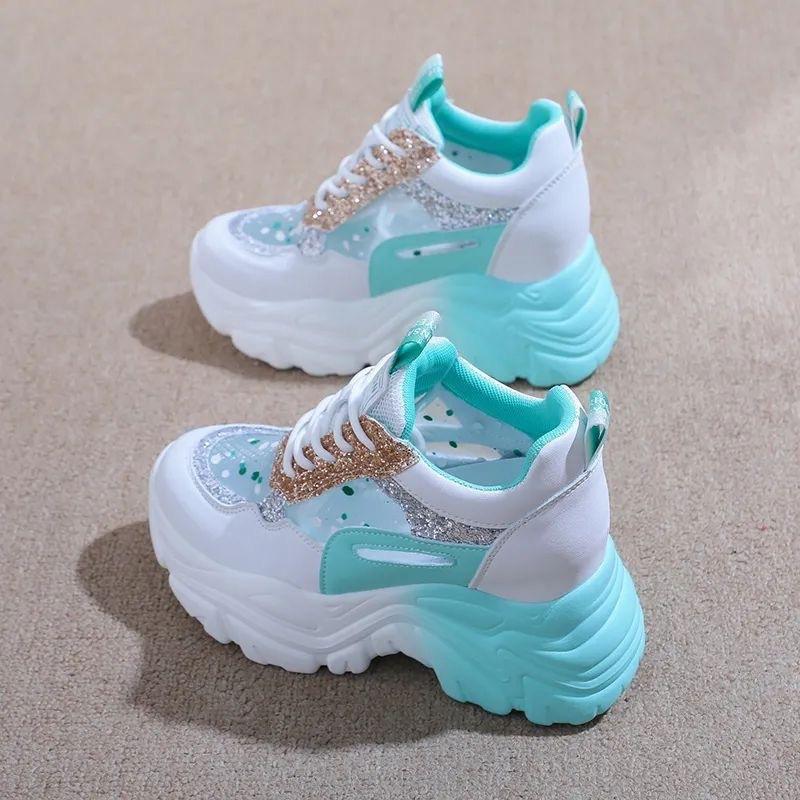 

New spring and summer heightening little white shoes women s spring mesh casual sports shoes breathable dad shoes Internet celebrity versatile 35 синий