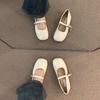Flat-bottomed Gentle Evening Shoes French Cream Yellow Pig's Trotters Single Shoes Women's Spring and Autumn Soft-soled Split-toed Mary Jane Grandma L