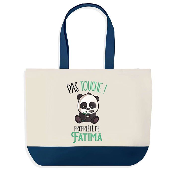 Sac shopping - PLANETEE - Fatima Pas Touche Panda - Bleu 40x45 cm - Coton - Grand format