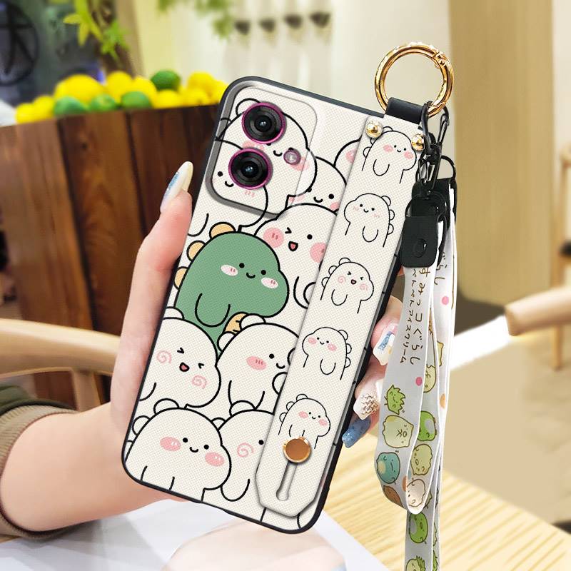 Silicone Cartoon Phone Case For MOTO G55 5G Anti-dust Phone Holder Cute Anti-knock Wrist Strap Soft Case Fashion Design