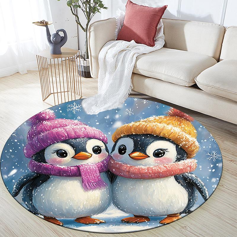 Penguin Round Area Rug,Carpet Rug for Living Room Bedroom Sofa Playroom Decor,Non-slip Floor Mat