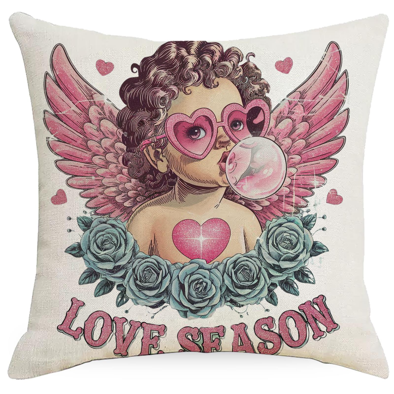 

New Valentine s Day Pillow Case Angel Love Wings Print Holiday Decoration Sofa Cushion Pillow Case 45 * 45Cm