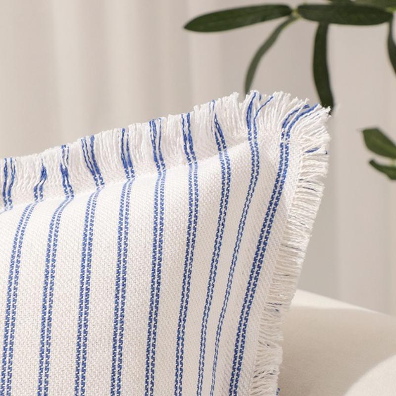 Square Striped Fringe Cushion Cover Polycotton Zippered Throw Pillowcase Boho Farmhouse Sofa Couch Pillow Cover Home Decor
