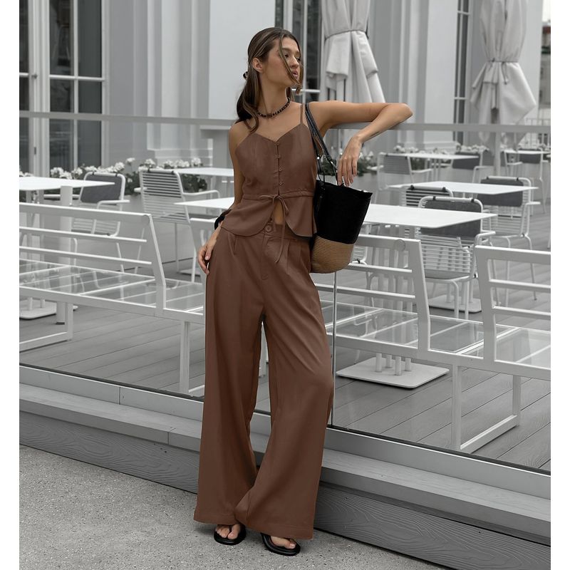 Tank Top and Pants Set Western Style New Fashion Sexy Cami Wide Leg Pants Two-piece Set