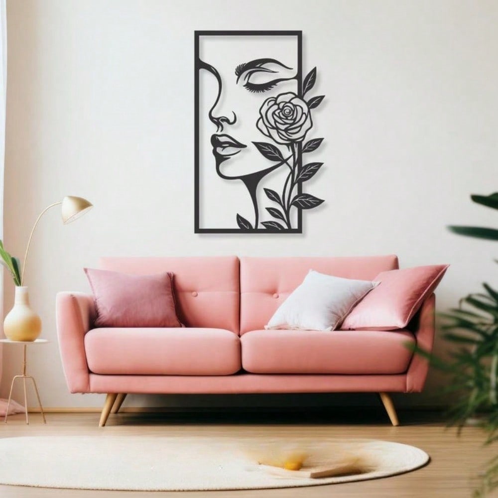 1pc Minimalist Woman Face Line Art Metal Wall Decor, Elegant Indoor Outdoor Hanging Ornament Gift