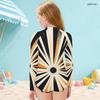 Girls High Neck Long Sleeve Front Zip Geometric Printed One Piece Swimsuit