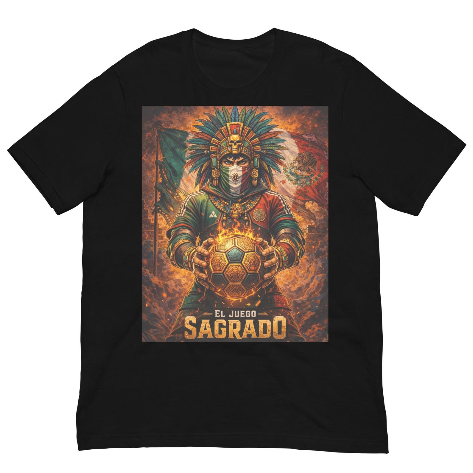 El Juego Sagrado Mexico Soccer Shirt, Aztec Football Warrior Tee, Mexican Soccer Fan Graphic T-Shirt, Futbol Heritage Design L