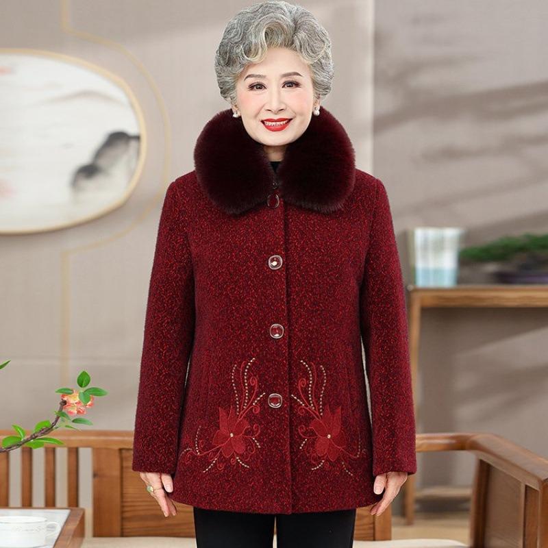 Grandma winter mink coat middle old man autumn and winter new woolen mother winter coat fleece thickened top