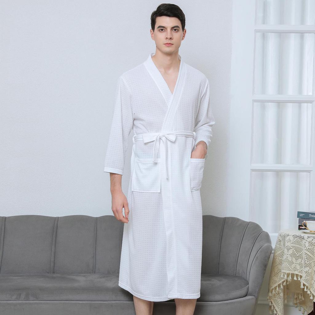 European American Style Women's Quick-Dry Absorbent Summer Waffle Bathrobe