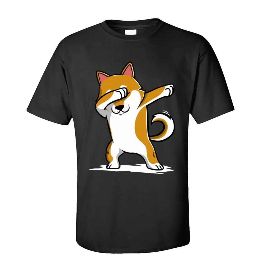 Funny Men's T-Shirt Shiba Inu Dabbing Tops Tees Discount Crew Neck Dance Tshirt Short Sleeve Cotton Casual T Shirt Wholesale
