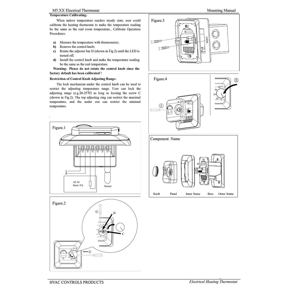 Digitaler Raumthermostat mit Drehknopf, Unterputzmontage, mit Sensor, für Fußbodenheizung, Elektroheizung und Gasthermen, 230V, IP20