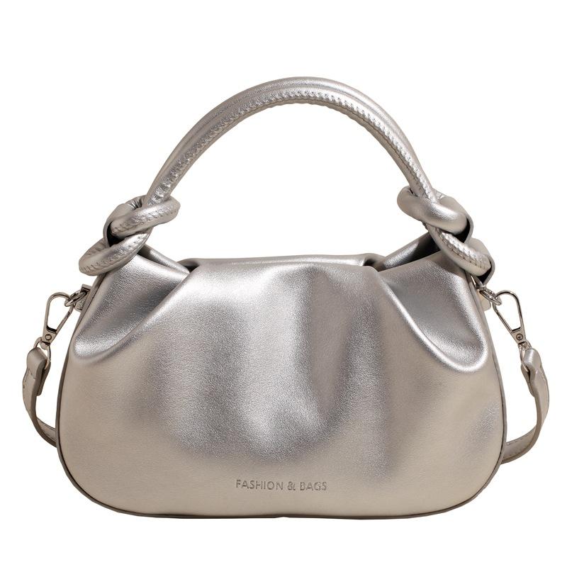 New simple pleated handbag women's fashion solid color shoulder small square bag popular versatile commuter messenger bag