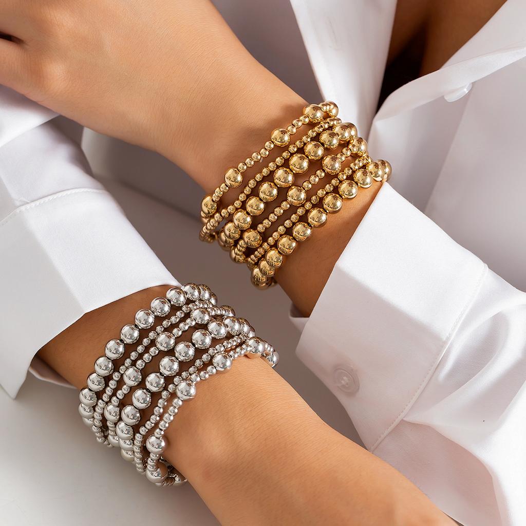 Beaded Love Pendant Stacked Bracelet Female Punk Style Elastic Round Bead Simple Bracelet Bracelet