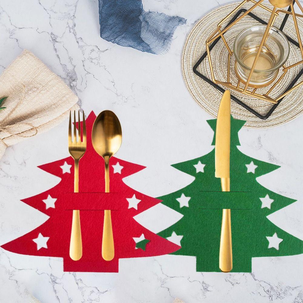 Glitter Felt Christmas Cutlery Holder Bag Washable Christmas Decoration Fork Pocket Non-Slip Table Ornaments Place Mats