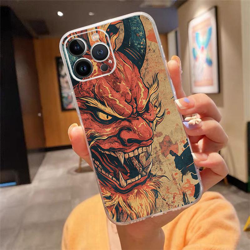 Japanese Oni Mask Devil Art Phone Case Carcasa Funda For iPhone 17 Pro Max Air 17 16 15 14 13 Pro Max 15 16 Pro 15Plus