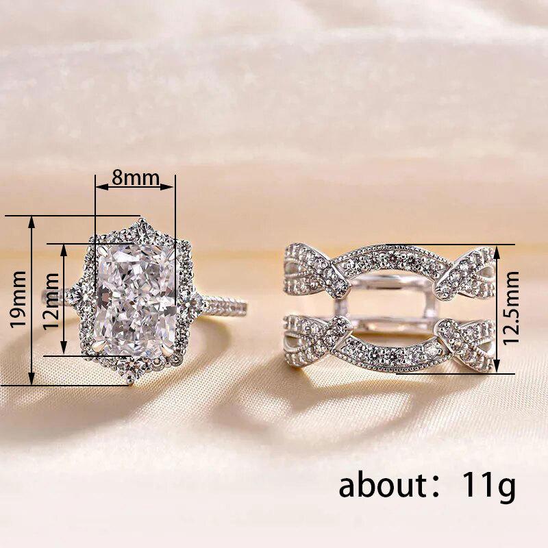 New women's ring, luxury flash square zircon two-in-one ring, wedding anniversary gift.